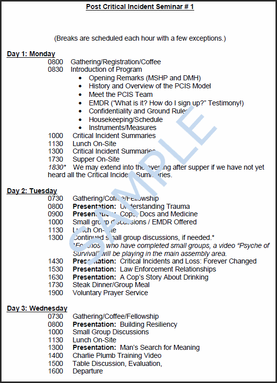 Sample PCIS Schedule
